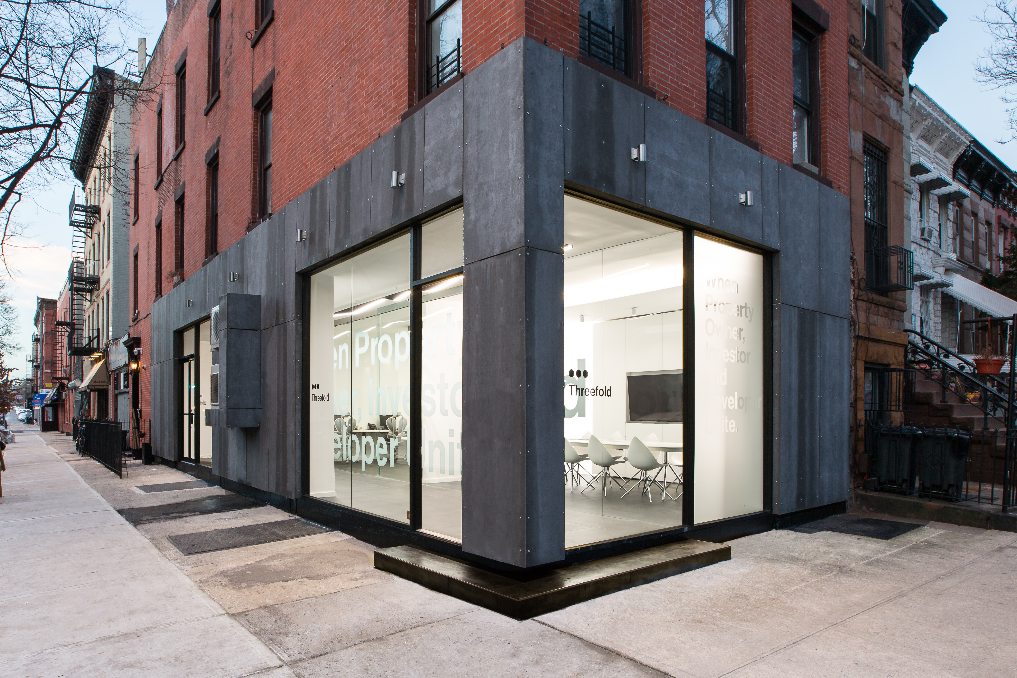 exterior view, architectural photography, threefold office Brooklyn